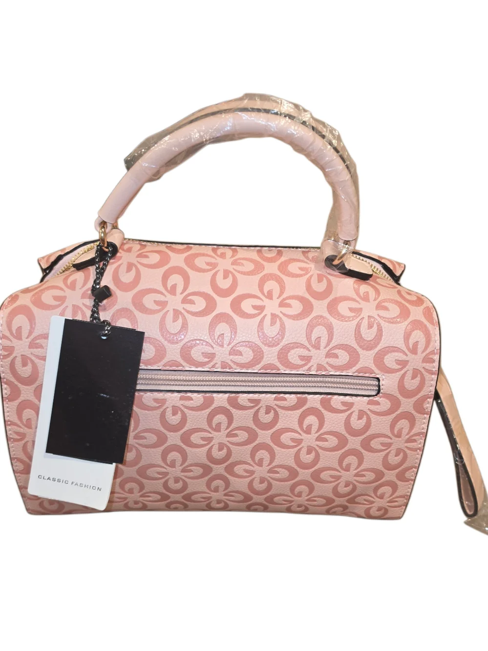 Brand New - Pink Patterned Top-Handle Satchel Bag with Matching Wallet & Strap